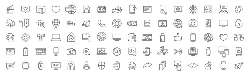 Leinwandbilder - Technologies and web line icons collection. Big UI icon set. Thin outline icons pack. Vector illustration eps10