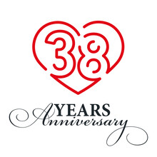 38 Years Anniversary Celebration Number Thirty Bounded By A Loving Heart Red Modern Love Line Design Logo Icon White Background