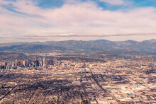 Aerial View Of Los Angeles, California,  The 110 Highway, San Gabriel Mountains, 