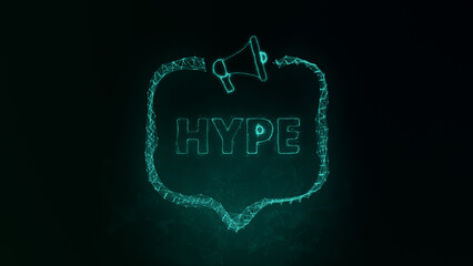 Aufkleber - Megaphone banner with speech bubble and text hype. Plexus style of green glowing dots and lines. Abstract illustration
