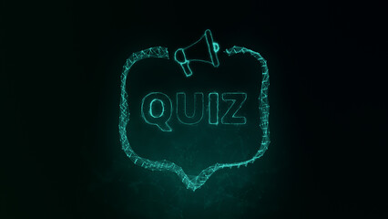 Leinwandbilder - Megaphone banner with speech bubble and text quiz. Plexus style of green glowing dots and lines. Abstract illustration