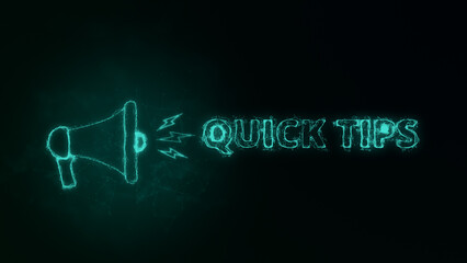 Fototapete - Megaphone banner with text quick tips. Plexus style of green glowing dots and lines. Abstract illustration