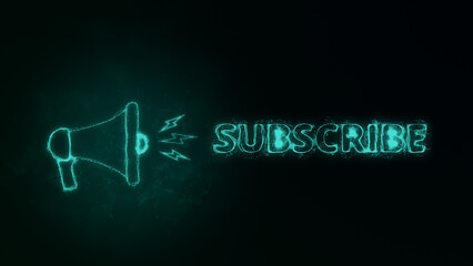 Poster - Megaphone banner with text subscribe. Plexus style of green glowing dots and lines. Abstract illustration