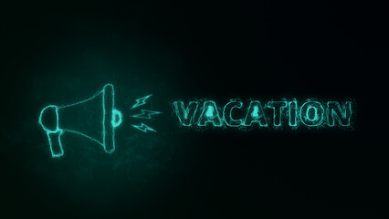 Fototapete - Megaphone banner with text vacation. Plexus style of green glowing dots and lines. Abstract illustration