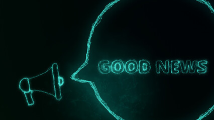 Aufkleber - Megaphone banner with speech bubble and text good news. Plexus style of green glowing dots and lines. Abstract illustration