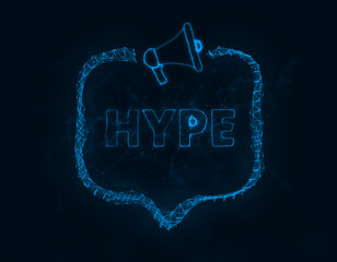 Aufkleber - Megaphone banner with speech bubble and text hype. Plexus style of blue glowing dots and lines. Abstract illustration