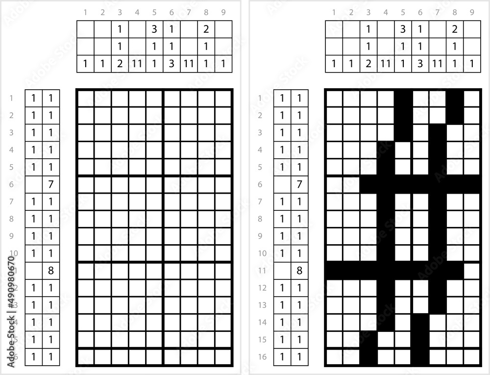 Hash Sign Nonogram Pixel Art M_2203001 Stock Vector | Adobe Stock