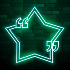 Wall Mural - green star neon frame with quotation mark