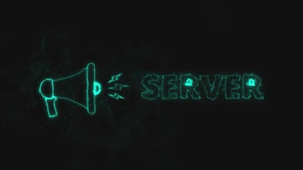 Leinwandbilder - Megaphone banner with text server. Plexus style of blue glowing dots and lines