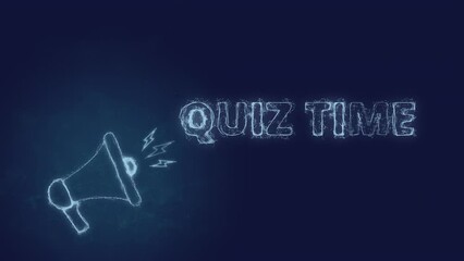 Leinwandbilder - Megaphone banner with text quiz time. Plexus style of blue glowing dots and lines