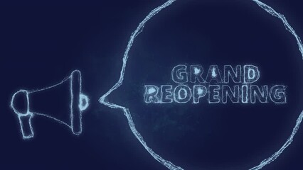 Aufkleber - Megaphone banner with speech bubble and text grand reopening. Plexus style of green glowing dots and lines