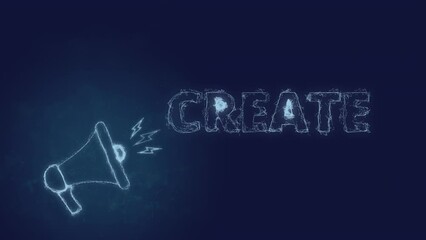 Leinwandbilder - Megaphone banner with text create. Plexus style of green glowing dots and lines