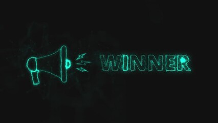 Aufkleber - Megaphone banner with text winner. Plexus style of blue glowing dots and lines