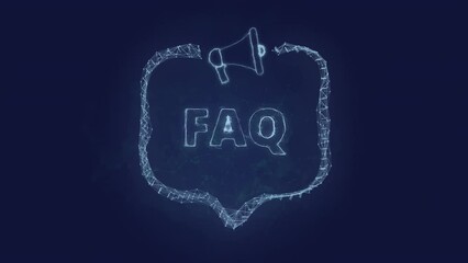 Leinwandbilder - Megaphone banner with speech bubble and text faq. Plexus style of green glowing dots and lines