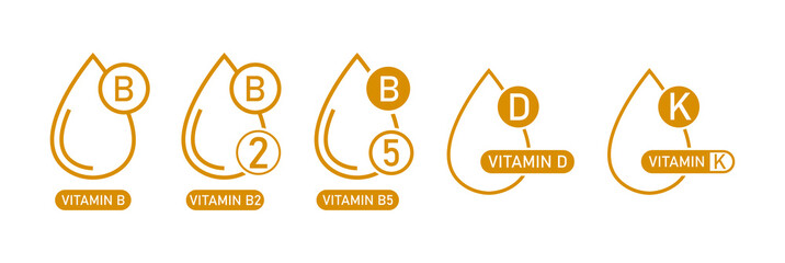 Canvas Print - vitamin b, vitamin b2, b5, vitamin d and vitamin k icon, logo set vector illustration