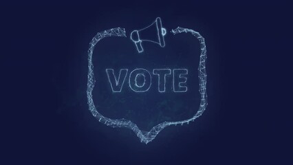 Aufkleber - Megaphone banner with speech bubble and text vote. Plexus style of blue glowing dots and lines