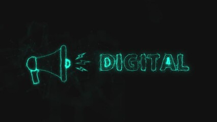 Aufkleber - Megaphone banner with text digital. Plexus style of blue glowing dots and lines