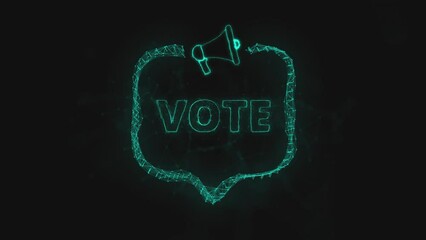 Poster - Megaphone banner with speech bubble and text vote. Plexus style of blue glowing dots and lines