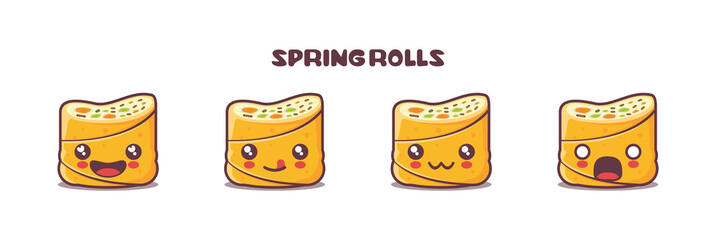 Wall Mural - cute spring rolls cartoon illustration, with different facial expressions