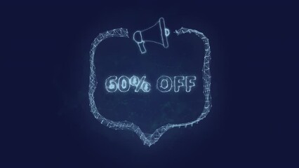 Leinwandbilder - Megaphone banner with speech bubble and text 60 percent off. Plexus style of green glowing dots and lines