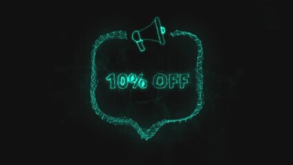 Leinwandbilder - Megaphone banner with speech bubble and text 10 percent off. Plexus style of green glowing dots and lines