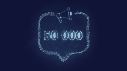 Leinwandbilder - Megaphone banner with speech bubble and 50000 number. 50K likes, followers. Plexus style of green glowing dots and lines