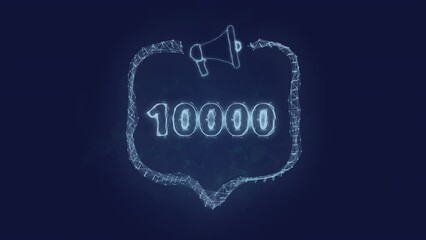 Leinwandbilder - Megaphone banner with speech bubble and 10000 number. 10K likes, followers. Plexus style of green glowing dots and lines