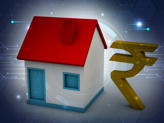 Wall Mural - 3D rendering Real estate industry-house on indian rupee