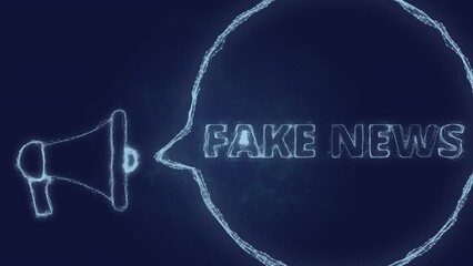 Poster - Megaphone banner with speech bubble and text fake news. Plexus style of green glowing dots and lines