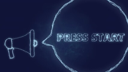 Fototapete - Megaphone banner with speech bubble and text press start. Plexus style of green glowing dots and lines