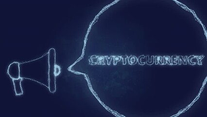 Fototapete - Megaphone banner with speech bubble and text cryptocurrency. Plexus style of green glowing dots and lines