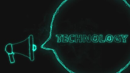 Fototapete - Megaphone banner with speech bubble and text technology. Plexus style of green glowing dots and lines
