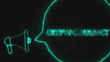 Fototapete - Megaphone banner with speech bubble and text cryptocurrency. Plexus style of green glowing dots and lines