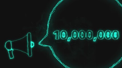 Aufkleber - Megaphone banner with speech bubble and 10000000 number. 10 million likes, followers. Plexus style of green glowing dots and lines