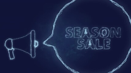 Aufkleber - Megaphone banner with speech bubble and text season sale. Plexus style of green glowing dots and lines