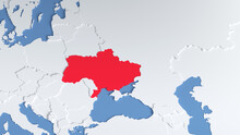 Map Of Russia And Ukraine On The World Map. The Borders Of Russia And Ukraine. Representation Of The Limits Of The Possibility Of War, 3d Render.