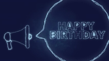 Poster - Megaphone banner with speech bubble and text happy birthday. Plexus style of green glowing dots and lines