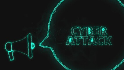 Leinwandbilder - Megaphone banner with speech bubble and text cyber attack. Plexus style of green glowing dots and lines