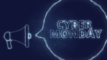 Poster - Megaphone banner with speech bubble and text cyber monday. Plexus style of green glowing dots and lines