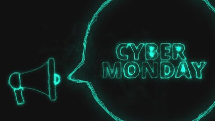 Fototapete - Megaphone banner with speech bubble and text cyber monday. Plexus style of green glowing dots and lines