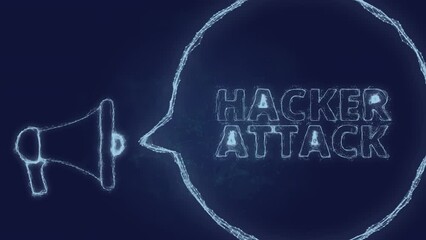 Fototapete - Megaphone banner with speech bubble and text hacker attack. Plexus style of green glowing dots and lines