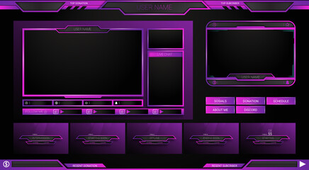 Wall Mural - twitch Stream Facecam OBS Template Purple overlay design Pack . modern template illustration vector