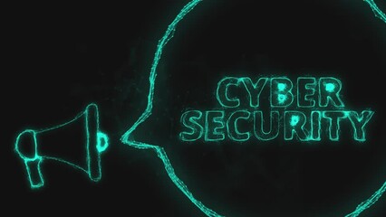 Leinwandbilder - Megaphone banner with speech bubble and text cyber security. Plexus style of green glowing dots and lines