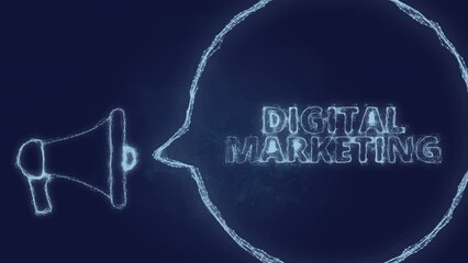 Fototapete - Megaphone banner with speech bubble and text digital marketing. Plexus style of green glowing dots and lines