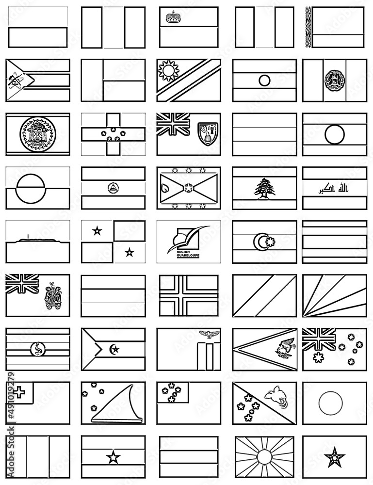 Illustration Stock Flags of the world coloring pages for teens and Illustration Stock Flags of the world coloring pages for teens and