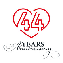 44 Years Anniversary Celebration Number Thirty Bounded By A Loving Heart Red Modern Love Line Design Logo Icon White Background