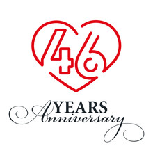 46 Years Anniversary Celebration Number Thirty Bounded By A Loving Heart Red Modern Love Line Design Logo Icon White Background