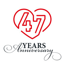 47 Years Anniversary Celebration Number Thirty Bounded By A Loving Heart Red Modern Love Line Design Logo Icon White Background