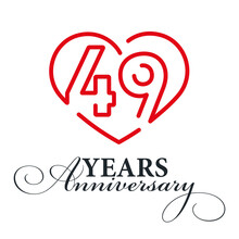 49 Years Anniversary Celebration Number Thirty Bounded By A Loving Heart Red Modern Love Line Design Logo Icon White Background