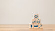 © Thapana_Studio - hand woods block cube with icon company strategy development, Concept success and business goals.